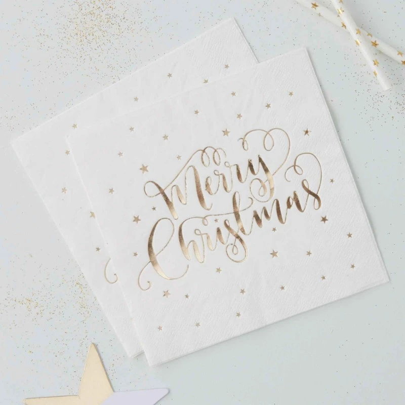 Merry Christmas Metallic Star Lunch Napkins 20 Pk 2 Merry Christmas Metallic Star Lunch Napkins 20 Pk - Image 2