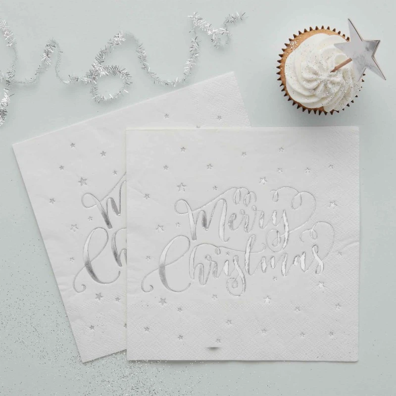 Merry Christmas Metallic Stars Lunch Napkins 20 Pk 2 Merry Christmas Metallic Stars Lunch Napkins 20 Pk - Image 2