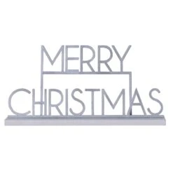 Merry Christmas Silver Glitter Sign 24cm X 38cm X 6.5cm