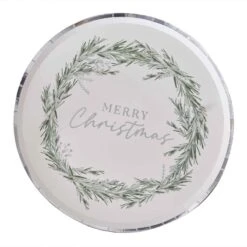 Christmas Silver Glitter Round Dinner Plates 25cm 8 Pk