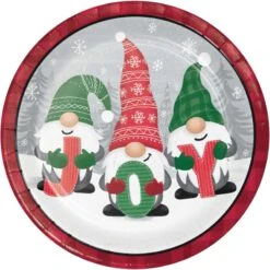 Christmas Holiday Gnomes Dinner Plates 22cm 8 Pk