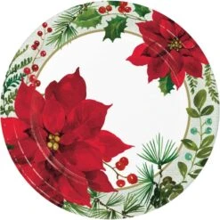 Christmas Posh Poinsettia Dinner Plates 22cm 8 Pk