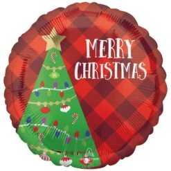 Merry Christmas Christmas Tree Plaid Round Foil Balloon 45cm