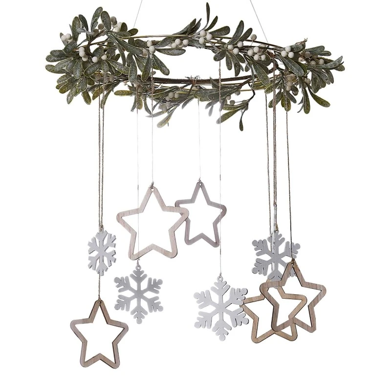 Christmas Mistletoe & Snowflakes Nordic Noel Pampas Hoop Garland 3 Christmas Mistletoe & Snowflakes Nordic Noel Pampas Hoop Garland - Image 3