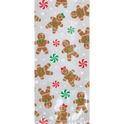 Christmas Gingerbread Men Large Cello Loot Favour Bags 29cm X 12cm X 8cm Pack Of 20