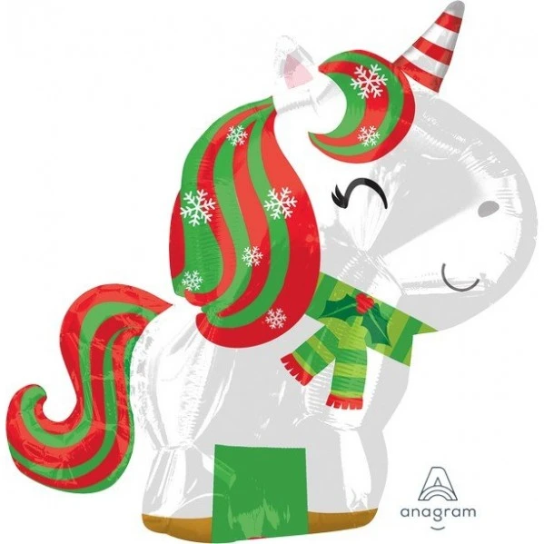 Junior Christmas Unicorn Shaped Balloon 43cm X 53cm 1 Junior Christmas Unicorn Shaped Balloon 43cm X 53cm