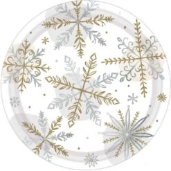 Christmas Shining Snowflakes Round Lunch Plates 17cm 8 Pk
