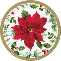 Christmas Posh Poinsettia Lunch Plates 18cm 8 Pk