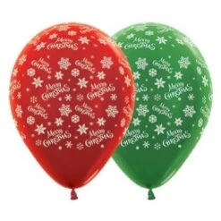 Teardrop Metallic Red & Green Snowflakes Merry Christmas Latex Balloons 30cm Pack Of 25