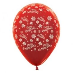 Teardrop Metallic Red Snowflakes Merry Christmas Latex Balloons 30cm Pack Of 25