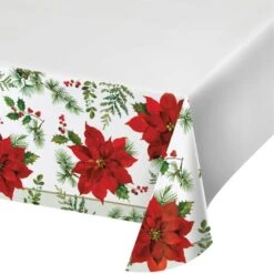 Christmas Posh Poinsettia Paper Table Cover 137cm X 259cm