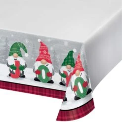 Christmas Holiday Gnomes Paper Table Cover 137cm X 259cm