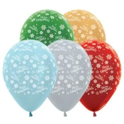 Teardrop Satin Pearl & Metallic Assorted Snowflakes Merry Christmas Latex Balloons 30cm Pack Of 25