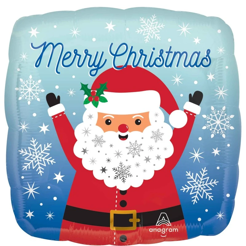 Snowy Merry Christmas Santa Square Shaped Balloon 45cm 1 Snowy Merry Christmas Santa Square Shaped Balloon 45cm