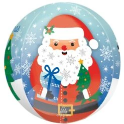 Snowy Merry Christmas Santa Orbz Shaped Balloon 38cm X 40cm
