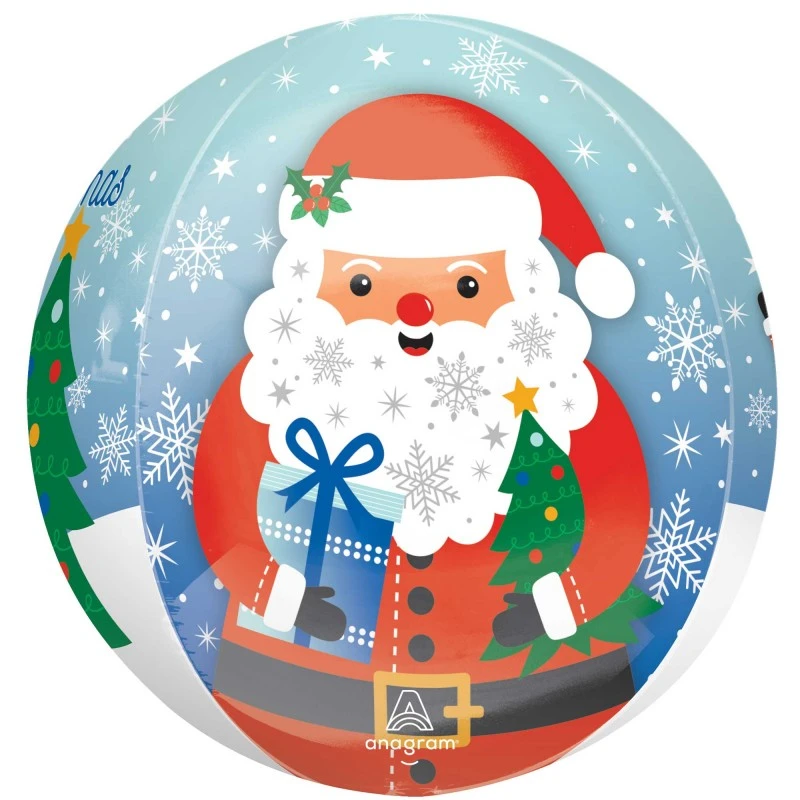 Snowy Merry Christmas Santa Orbz Shaped Balloon 38cm X 40cm 1 Snowy Merry Christmas Santa Orbz Shaped Balloon 38cm X 40cm