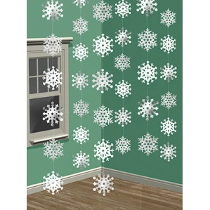 Christmas Snowflakes String Hanging Decorations 2.13m Pack Of 6 1 Christmas Snowflakes String Hanging Decorations 2.13m Pack Of 6