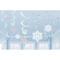 Christmas Snowflakes Swirl Hanging Decorations Pack Of 12