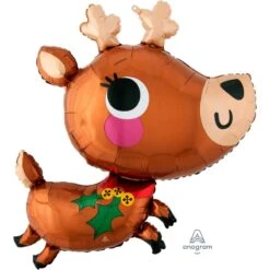 Christmas SuperShape XL Adorable Reindeer Shaped Balloon 76cm X 76cm
