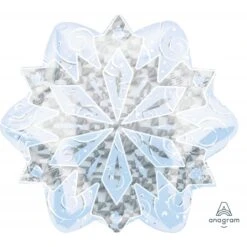 White & Silver Christmas Junior Holographic Snowflake Shaped Balloon 46cm