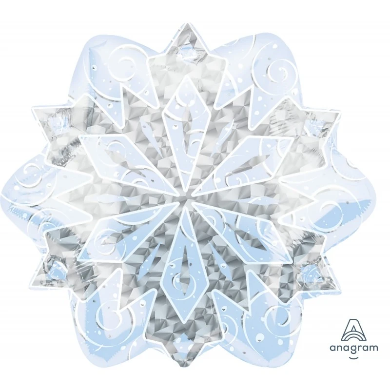 White & Silver Christmas Junior Holographic Snowflake Shaped Balloon 46cm 1 White & Silver Christmas Junior Holographic Snowflake Shaped Balloon 46cm