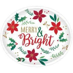 Merry & Bright Christmas Wishes Oval Banquet Plates 30cm 8 Pk