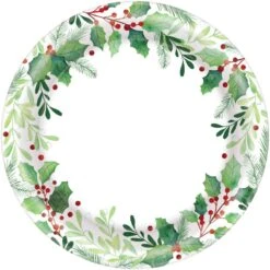 Christmas Traditional Holly Round Dinner Plates 21cm 40 Pk