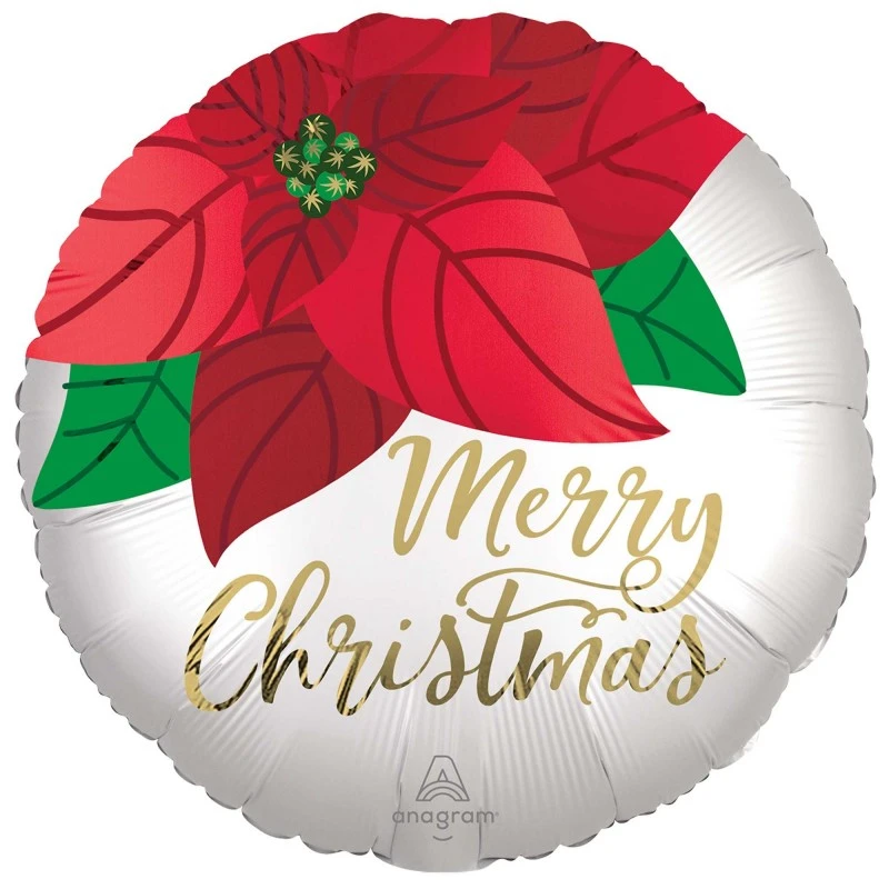 Merry Christmas Poinsettia Round Foil Balloon 1 Merry Christmas Poinsettia Round Foil Balloon