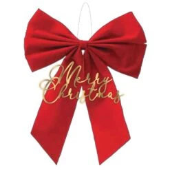 Merry Christmas Red Bow Hanging Decoration 36cm X 30cm