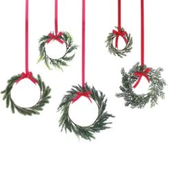 Rustic Red Christmas Mini Foliage Wreath Hanging Decorations 5 Pk -Decorations Shop office party hanging decorations 2