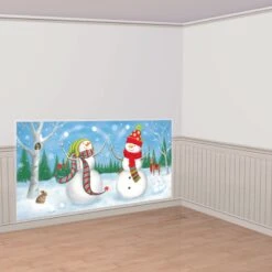 Christmas Whimsical Snowmen Add On Wall Scene Setter 85cm X 165cm